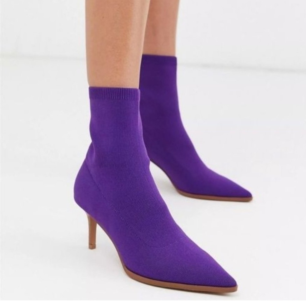 ASOS royal purple knit pointed toe heeled stiletto boots size 7